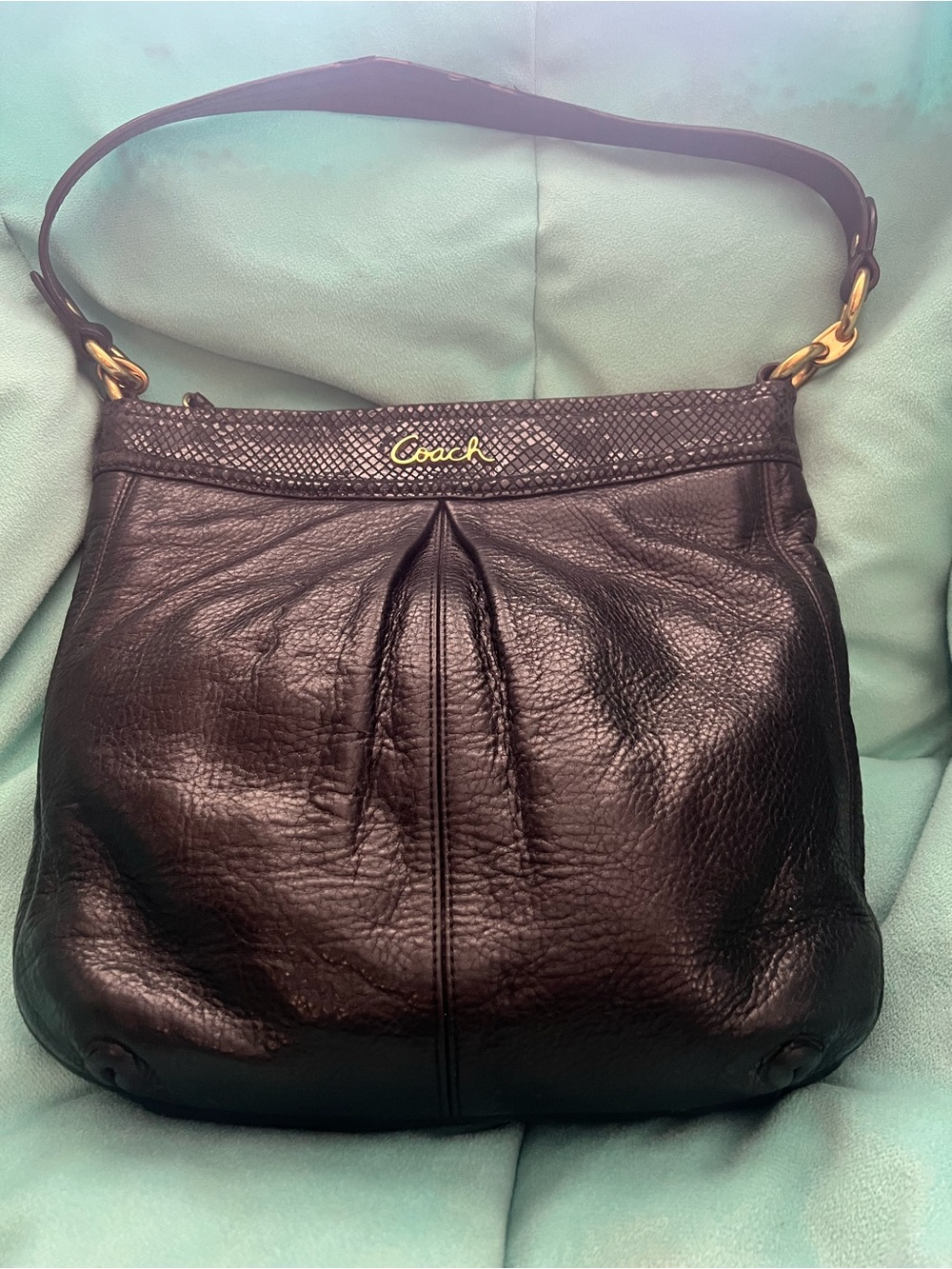 COACH Ashley Black Leather Hobo Bag F20114 - AUTHENTICATED